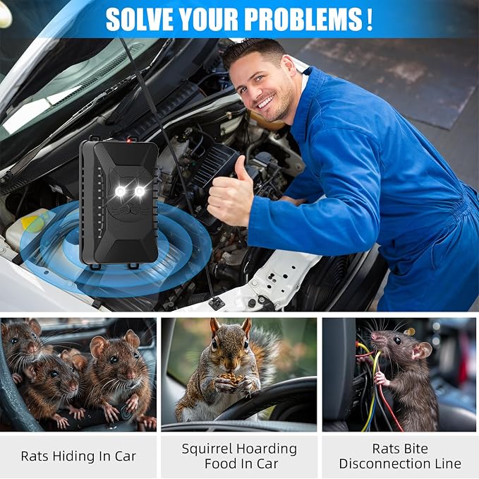 Upgraded Rodent Repellent for Car Engines Ultrasonic Mouse Deterrent for Rat Mice Squirrels Battery Operated Car Rodent Repellent Under Hood Rat Deterrent for Attic Barn Garage Indoor Outdoor,2 Pack