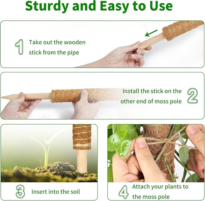 ALENEY Moss Pole, 4 Pack 17inch Monstera Plant Support Stackable Moss Poles for Plants, Coir Totem Pole Tall Moss Pole for Climbing Plants, Sphagnum, Indoor Potted Plants - Can Stacked Up to 56’’