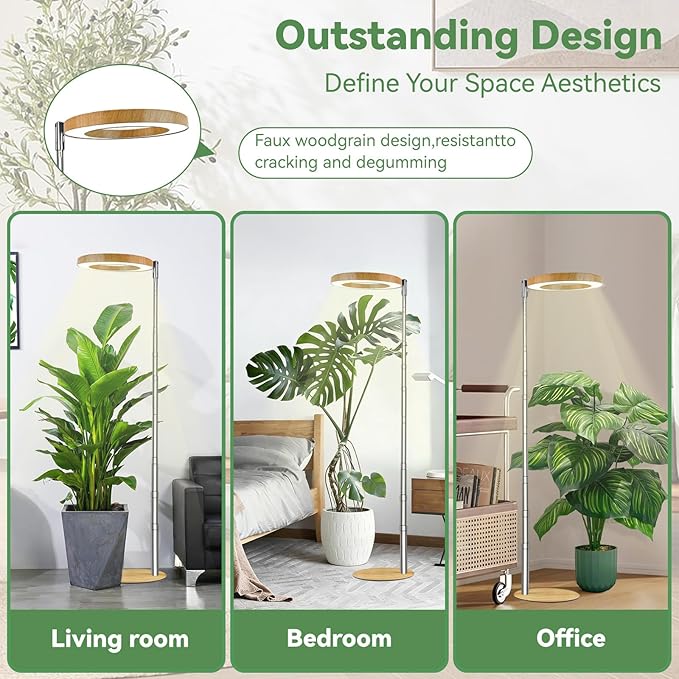 Wood Grain Grow Lights for Indoor Plants Plant Growing Lamp, Full Spectrum Plant Lights for Indoor Growing (Wood Color with Base, 1 Pack)