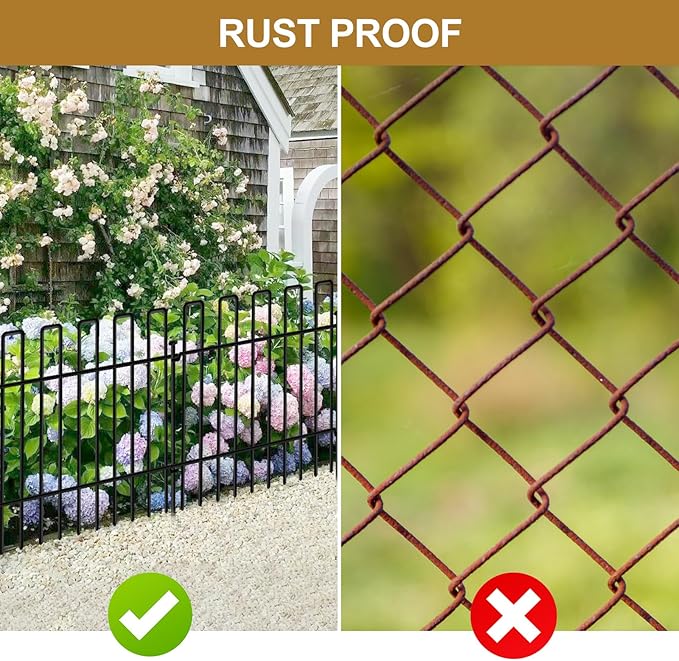 10 Panels No Dig Animal Barrier Fence, 13in(H) x 14ft(L) Garden Edging Border Fencing, Rustproof Metal Stakes Decorative Garden Fence, Dog Digging Defense Fencing Barrier for Outdoor, Yard, Patio