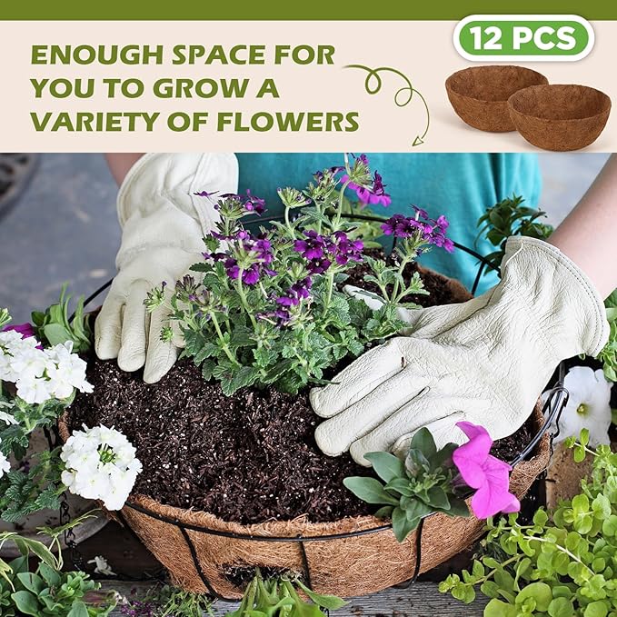 Gerrii 12 Pcs 20 Inch Coconut Liners for Hanging Baskets Coco Liners for Planters Natural Round Coconut Coco Planter Basket Coir Liner for Hanging Basket Flowers/Vegetables