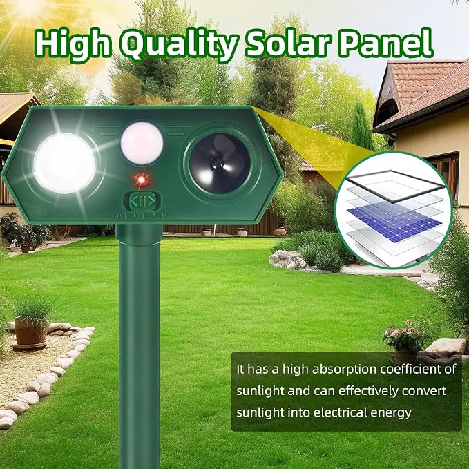 2026 Upgraded Solar Ultrasonic Animal Repeller Deer Repellent Devices with Motion Sensor & LED Flashinglight Cat Deterrent Outdoor to Keep Away Squirrel Rabbit Raccoon Dog for Garden, Yard 4 Pack