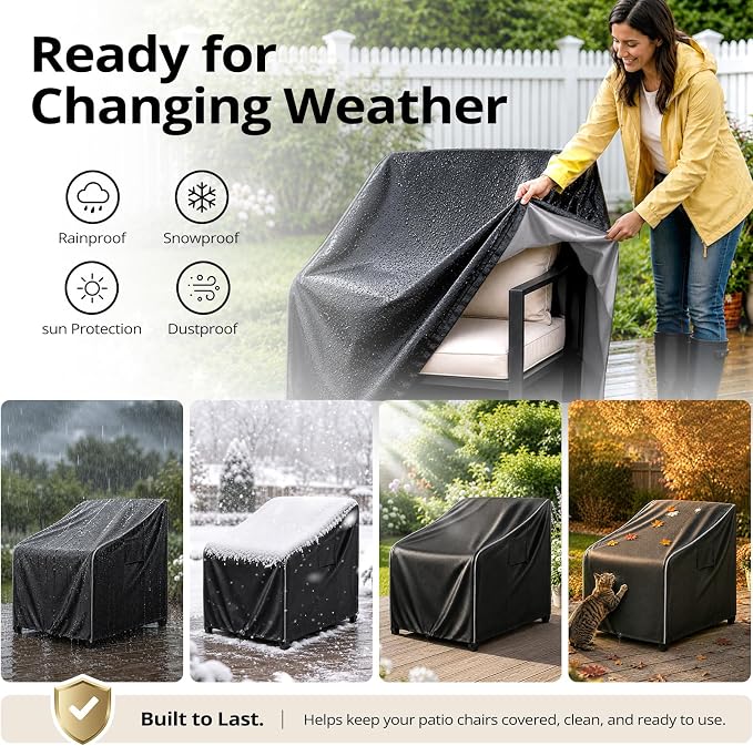 Patio Chair Covers Waterproof, Heavy Duty Outdoor Furniture Covers Fits up to 36W x 37D x 36H inches -2 Pack,Black