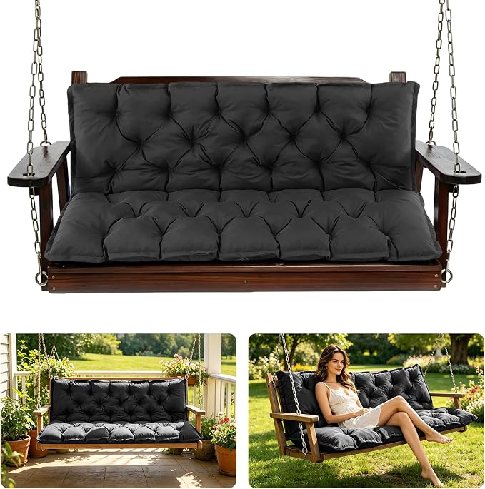 Porch Swing Cushions, 40x40 Inch Swing Cushions for Outdoor Furniture, Waterproof 2 Seater Patio Seat Cushion with Backrest, Replacement Bench Cushion for Glider, Settee, Dark Grey