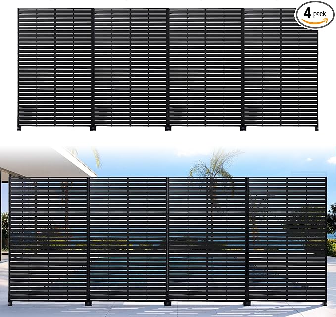 Privacy Screen Outdoor 72" H×47" W Freestanding Privacy Panel with Stand, HDPE Decorative Privacy Fence with Louver Pattern, Patio Divider Screen, Privacy Screens for Outside