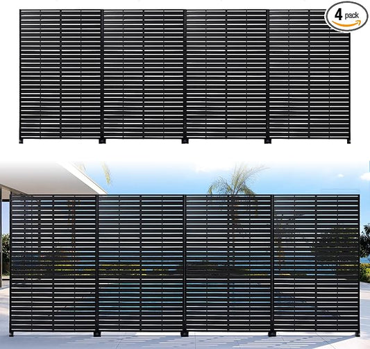 Privacy Screen Outdoor 72" H×47" W Freestanding Privacy Panel with Stand, HDPE Decorative Privacy Fence with Louver Pattern, Patio Divider Screen, Privacy Screens for Outside