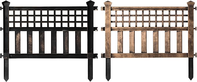 Plastic Outdoor Decor Garden Flower Edger Fence, Border, Set of 4 Panels, Bronze