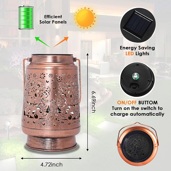 Solar Lantern Outdoor Garden Decor - Metal Highland Cow Hanging Lights with IP65 Waterproof, Rustic Farmhouse Patio Accessories, Western Yard Decorations Gifts for Mom Women Boys