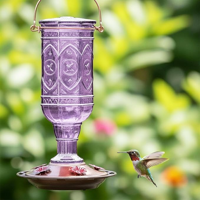 More Birds Amethyst Jewel Hummingbird Feeder - 77IN - 20 Fl Oz Nectar Capacity - Hummingbird Feeder for Outdoors - Feed 5 Hummingbirds - Vintage Design - Bird Backyard DÃcor