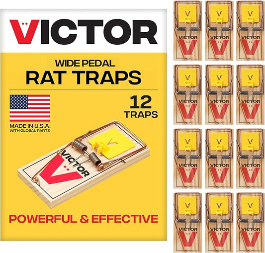 Victor M205 Wide Pedal Humane Snap Rat Traps Indoor for Home, Plastic Pedal, Sustainably Sourced FSC Wood - 12 Wooden Traps