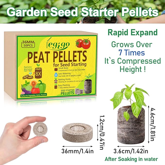 Legigo 50 Pcs 36mm Seed Starter Peat Pellets for Seedlings- Compressed Seed Starter Pods Seed Starting Pellets Plugs Soil Peat Pods for Starting Seeds, Garden Planting Herb Flower Vegetables