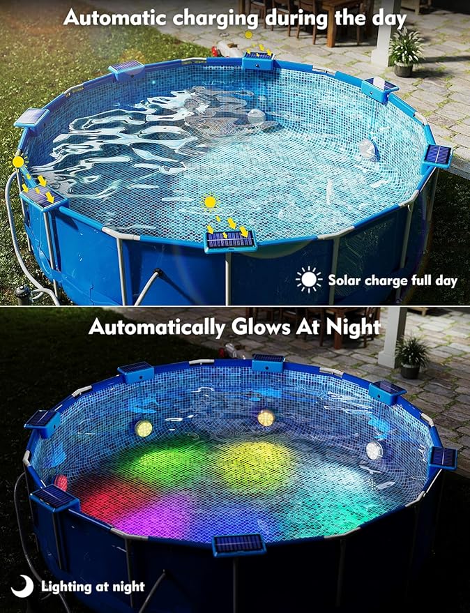 Solar Lights for Pools & Gardens - Waterproof RGB 16 Color Changing LED Lights (4Pack)