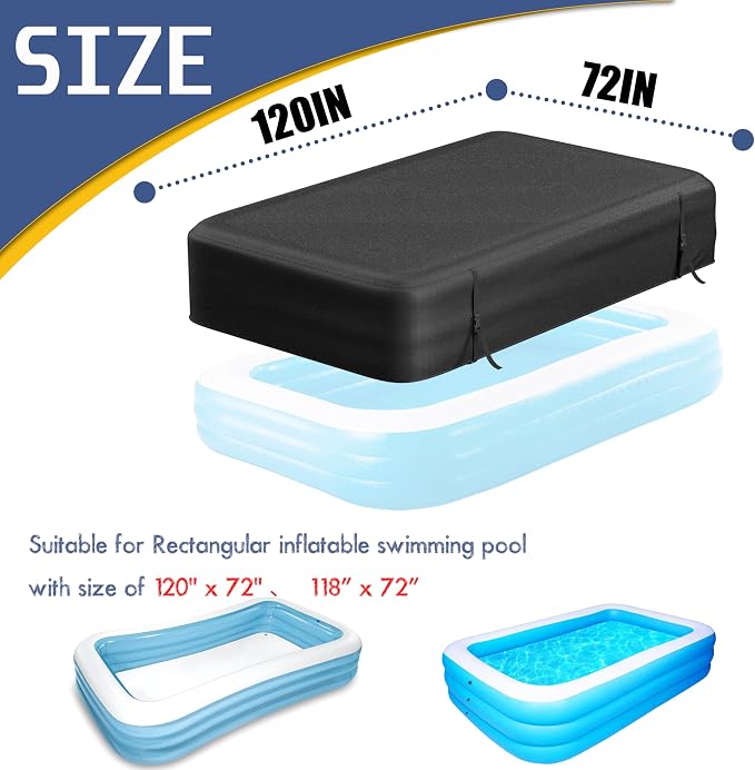 Rectangular Pool Cover for Inflatable Pool, Upgrade Design 420D Heavy-Duty Waterproof Oxford Pool Cover for Above Ground Rectangular Inflatable Swimming Pool with Windproof Buckle (120x72x20IN)