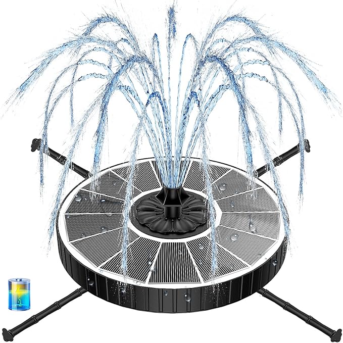 Yzert Solar Fountain with 2000mah Battery & Rotating Rods, Works in Shadow, 3-Level Adjustable Water Height, 7 Nozzles, 3.5W 2026 Glass Outdoor Fountain Pump for Bird Bath, Garden, Pond - White