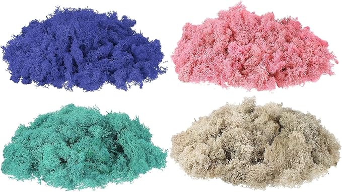 uxcell Preserved Reindeer Moss, 14oz Fake Moss for Crafts Artificial Dried Moss for Decoration Terrariums Potted Plants, Purple/Light Pink/Blue/White