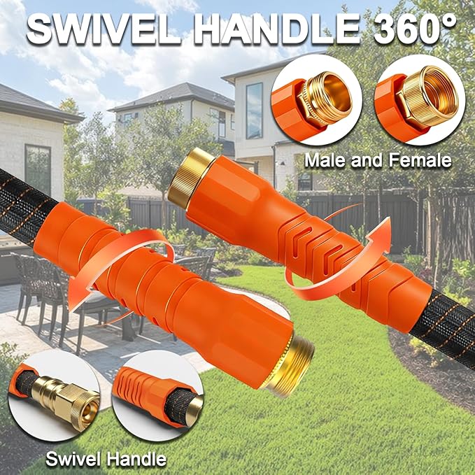 30FT Flexible Lightweight Garden Hose w/ 10Pattern Spray Nozzle,3/4 Inch,2026 Braided Elastic Garden Hose,Triple Latex Core,No-Kink,Anti-Burst,Leak-Proof,Easy Use&Storage(OrangeBlack)