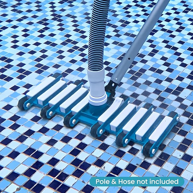 POOLWHALE 19" Professional Weighted Pool Vacuum Head with Wheels, Extra-Wide, Swivel Hose 1-1/2 or 2’’, Flexible Swivel Direction-Control Handle for Swimming Pools - Deep Cleaning on All Surfaces