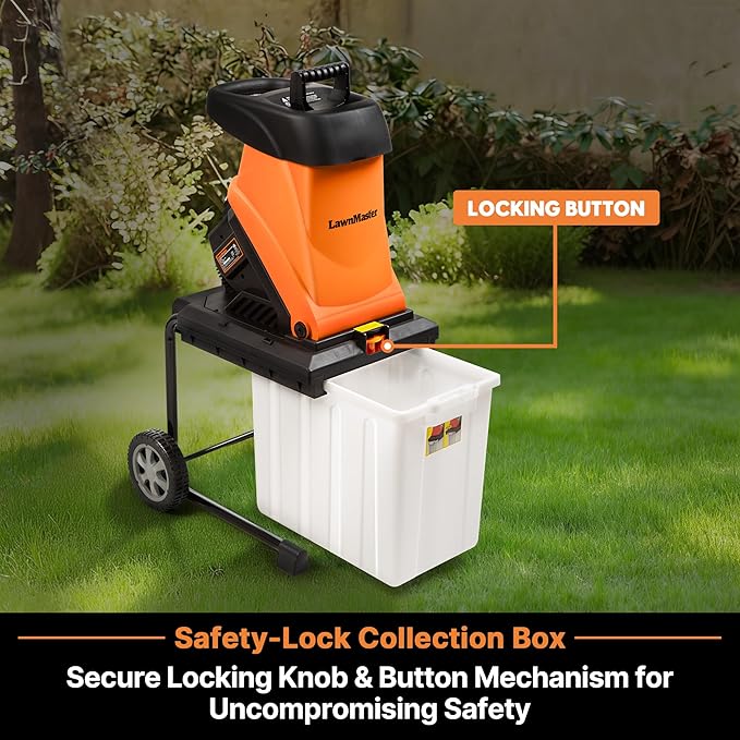 LawnMaster Wood Chipper, 15 Amp Electric Wood Chipper Shredder with Collection Bin, 1.8-Inch Cutting Diameter Max 16:1 Reduction-FD1504