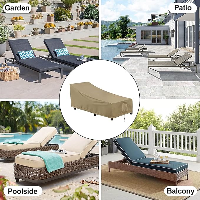OutdoorLines Outdoor Waterproof Patio Chaise Lounge Chair Cover - UV Resistant Lounger Covers Heavy Duty Weatherproof Patio Sofa Furniture Covers, 1 Pack, 84Wx32Dx32H Inches, Camel