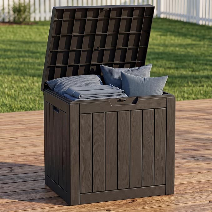 NicBex 30 Gallon Deck Box, Waterproof Resin Outdoor Storage Box Lockable for Patio Furniture, Fade Resistant Patio Side Table & Organizer for Garden Tools, Pool Floats, Outdoor Cushions, Black