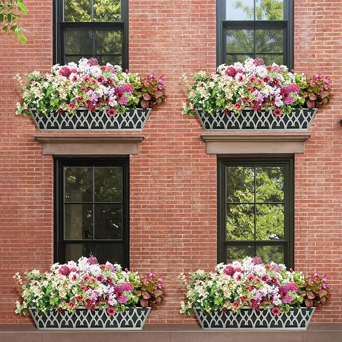 4 Pack 24 Inch Window Boxes Planters Railing Planter Box with Adjustable Brackets & Non-Woven Fabric Plant Grow Bags Deck Railing Planter Boxes Balcony Hanging Flower Box for Outdoor Plants