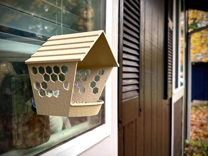 Window Bird Feeder for Outdoors Weatherproof Bird Feeder with Strong Suction Cups, Bird Watching for Cats, Easy to Clean Outdoor Birdhouse Feeder, Original Design Made in USA (Desert Tan)
