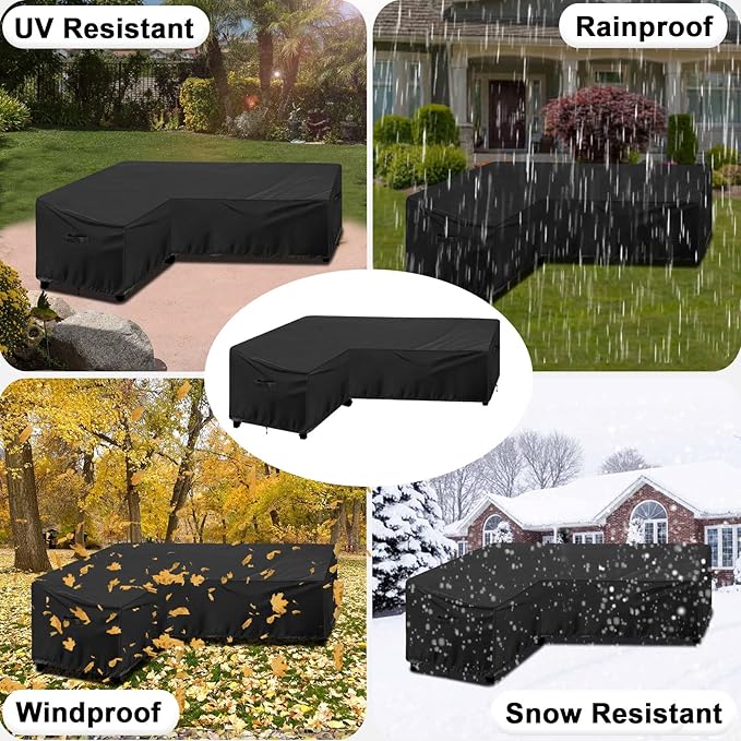 OutdoorLines Waterproof Outdoor Patio Sectional Cover - UV Resistant & Windproof L-Shaped Patio Furniture Covers for Deck, Lawn and Backyard, 420D Heavy Duty Couch Cover, Right Facing, 104"x83", Black