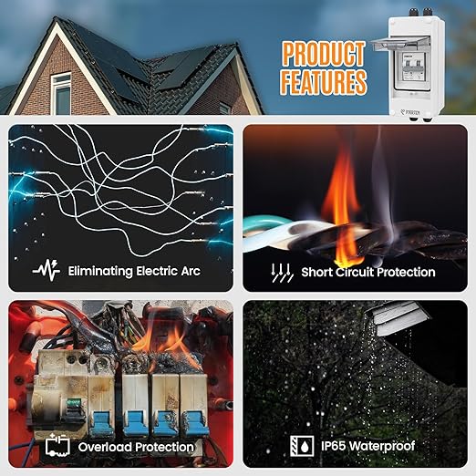 Solar Panels Disconnect Switch 16A 1000VDC PV Shut Off Switch Outdoor Circuit Breaker Box IP65 Waterproof UV-Proof