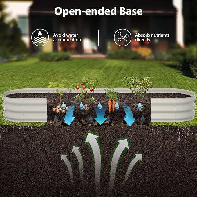 Winpull Raised Garden Bed Kit, 8x2x1 ft Galvanized Planter Box Outdoor, Oval Large Metal Raised Beds for Gardening Vegetables Flower Herb (Pearl White)
