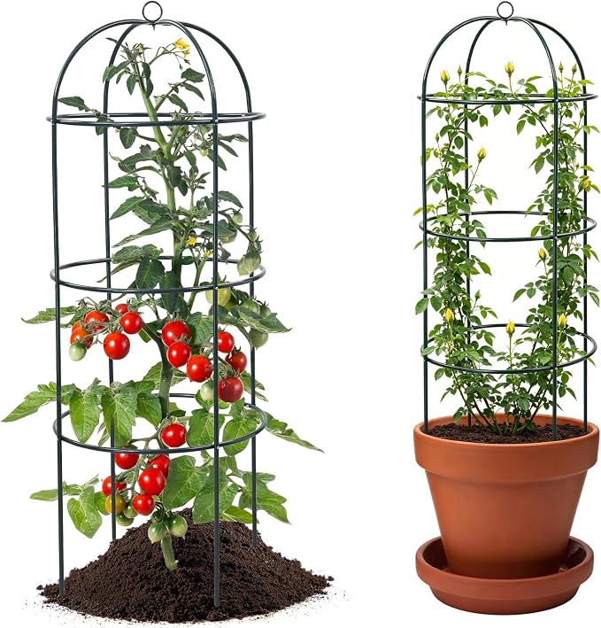 Trellis for Climbing Plants Outdoor, 2Pcs 60" Tall, 21" Dia, Heavy Duty Metal Garden Trellis Tower Potted Cages for Flowers Fruits Vegetable Cucumber Tomato Rose Clematis Pea Bean Raised Bed Trellises