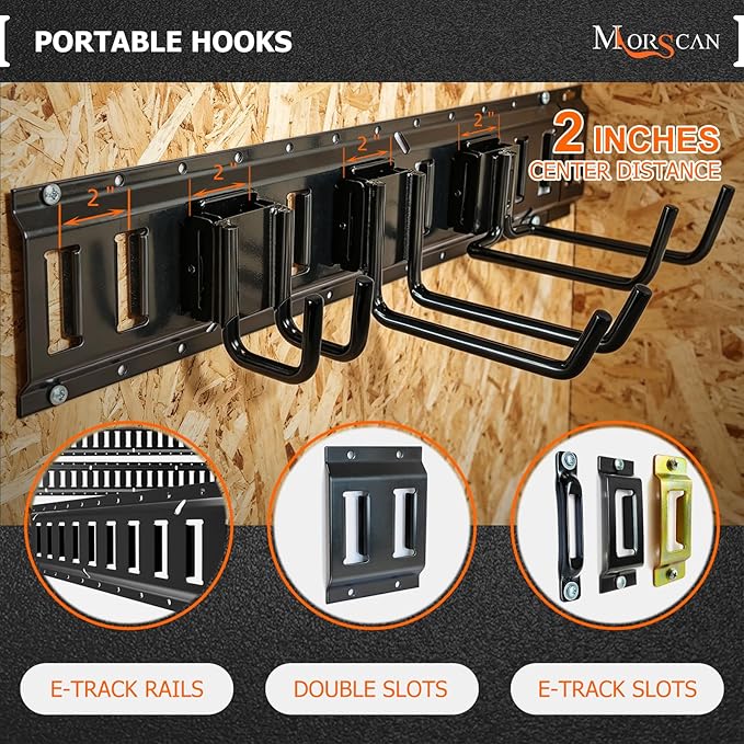 4-Pack 2"x2" Heavy-Duty E-Track Double Fitting J Hooks with Extra Rubberized Dip-Coating - Stable Organizers for Trailers, Trucks & Garden Tools
