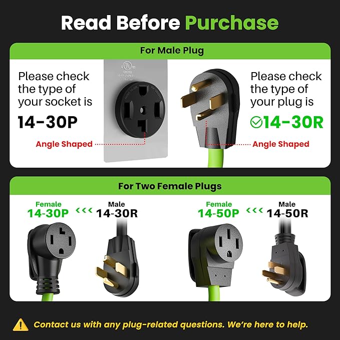 GEARit 30A 4-Prong Power Splitter - ETL Listed - NEMA 14-30P to Dual 14-30R & 14-50R Heavy Duty Dryer & EV Adapter for Electric Vehicles and Laundry