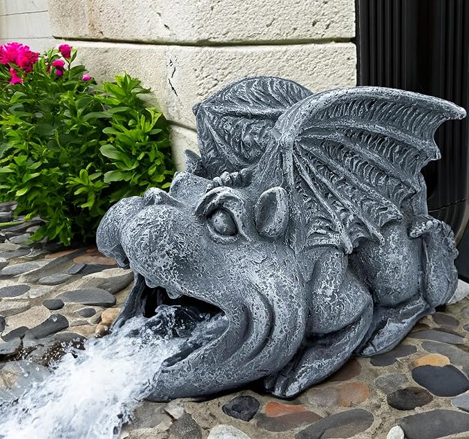 Teaeeno Gargoyle Gutter Downspout Extension, Gothic Statue Gutter Downspouts Extension, Funny Animal Garden Splash Block Outdoor Sculpture, 3"×4" Rain Gutter Downspout Splash Block
