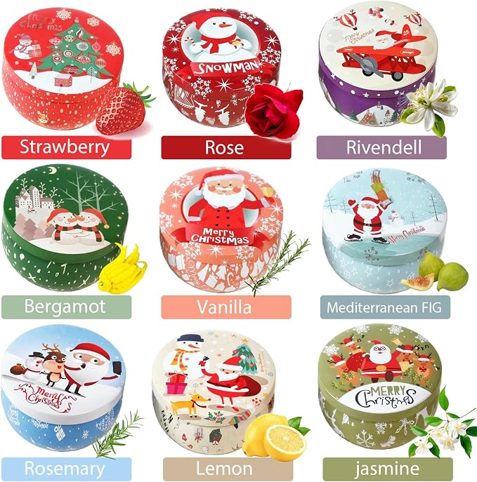 Christmas Scented Candles Gift- Aromatherapy Candle-Soy Wax-Long Lasting Burn time, Gifts for Women & Men,Home Decor,Scented Soy Candle Set,Holiday Home Scent (9, Christmas-Scented Candles 2)