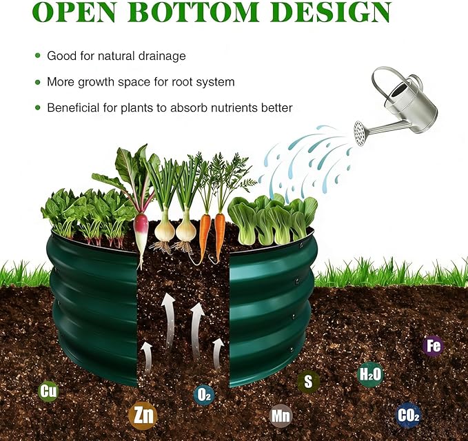 GrowHaus 2x2x1FT Galvanized Raised Garden Bed, Planter Boxes Outdoor Round Metal Garden Beds for Planting Vegetables Flowers Herbs Dark Green