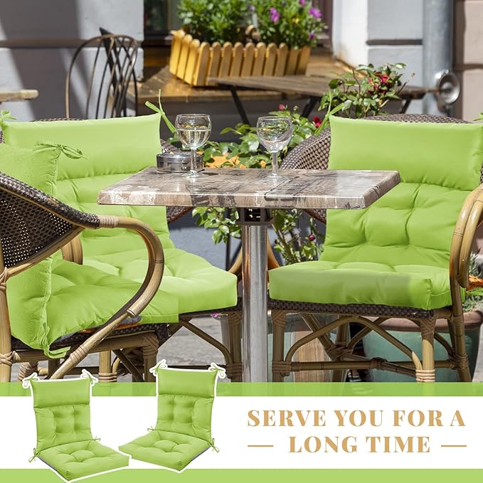 Sintuff 2 Pcs 44 x 21 x 4 Patio Chair Cushions Outdoor Chair Cushion Seat/Back Tufted Pillow with Ties Water Resistant Replacement Indoor Patio Furniture Outdoor Furniture (Solid Color,Fruit Green)