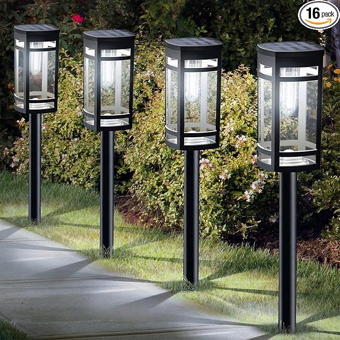 EXCMARK 16 Pack Solar Lights Outdoor Waterproof for Garden Pathway Walkway Driveway Yard Lawn Decorative Landscape Lighting. (Cool White Light, 16)