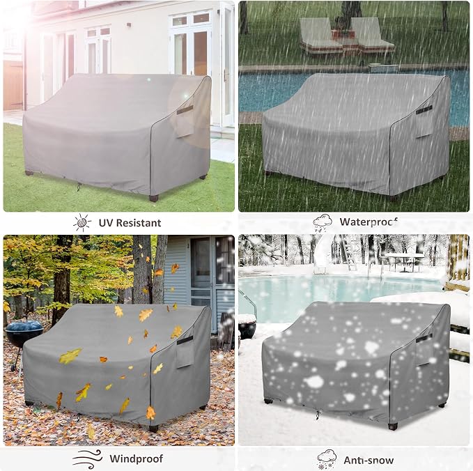 okcool Heavy Duty Patio Sofa Cover, 100% Waterproof 2-Seater Outdoor Sofa Cover Fits up to 58W x 32.5D x 31H Inches, Lawn Patio Furniture Covers,Grey