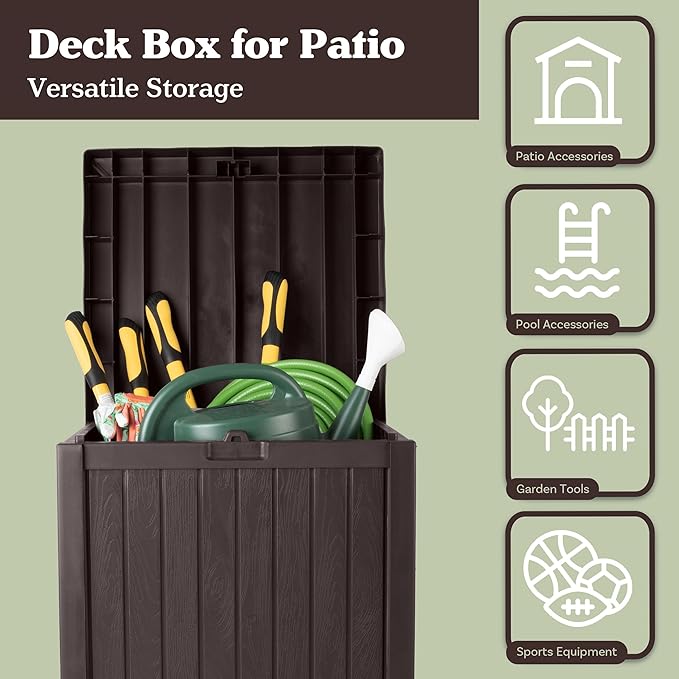 Outdoor Storage Box - 50 Gallon Deck Box for Pool Accessories or Patio Furniture Cushions - Deck Boxes Outdoor Waterproof Fade-Resistant Package Delivery Boxes for Outside by Pure Garden (Coffee)