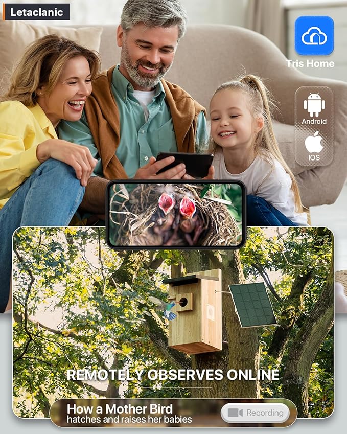 Bird House with Camera, 4MP HD Bird Houses for Outside, 2.4G WiFi & App Notify Bird Nesting & Hatching in Real Time, Auto Capture Bird Videos & Motion Detection Night Vision IP65 Waterproof