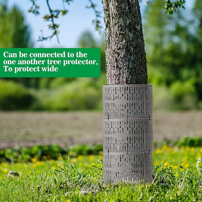 Boao 15 Pieces Plastic Tree Trunk Protector Trees Guard Bark Plant Protectors Locking Tree Guard with 100 Pieces Zip Ties for Protecting Trees from Trimmers and Small Animals(Grey)