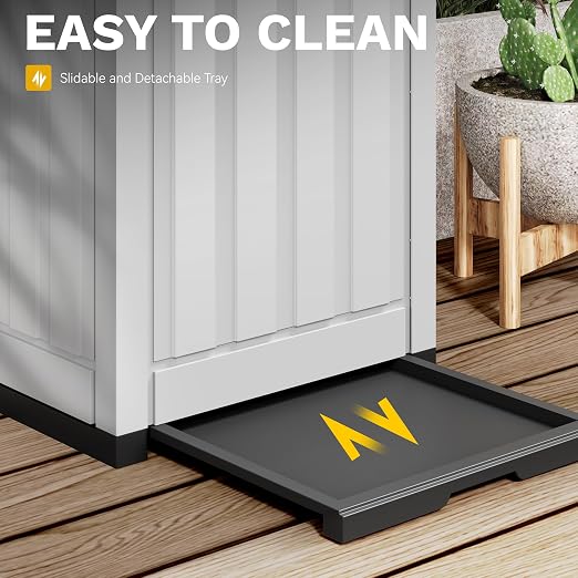 DWVO 38 Gallon Outdoor Trash Can, Resin Garbage Can with Tiered Lid and Drip Tray, Waterproof Trash Bin for Patio, Kitchen, Backyard(Grayish-White)