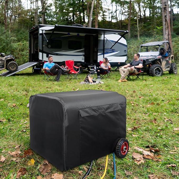 Joramoy Generator Cover Waterproof 32"Lx24"Wx24"H, Portable Generator Cover with Elastic Drawstring, Weather/UV Resistant 420D Oxford Cover for Universal Outdoor Generators 5000-10000 Watt, Black