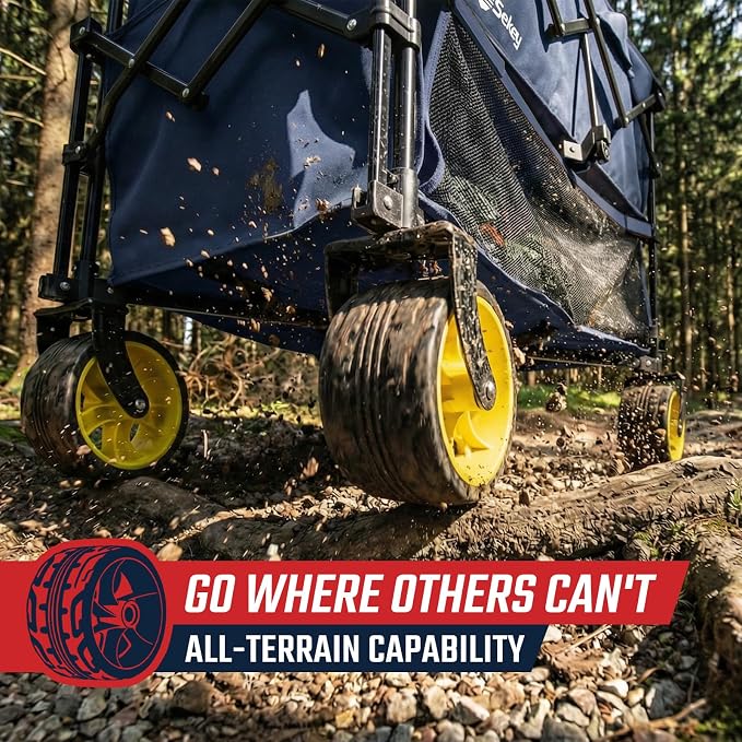 Sekey 500LBS Heavy Duty Double Decker Wagon with Extender, 400L Large Capacity Collapsible Garden Cart Fits 10x10 Canopy, All-Terrain Big Wheels with Brakes, Foldable Utility Wagon for Sports, Camping