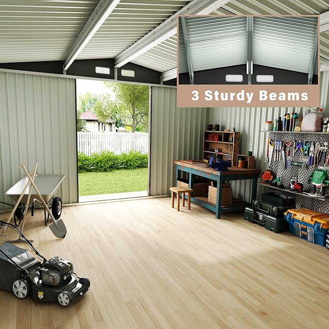 6x8 ft Outdoor Storage Sheds,Multi-Functional Metal Shed with Lockable Doors and Air Vents for Backyard Garden Patio Lawn,White