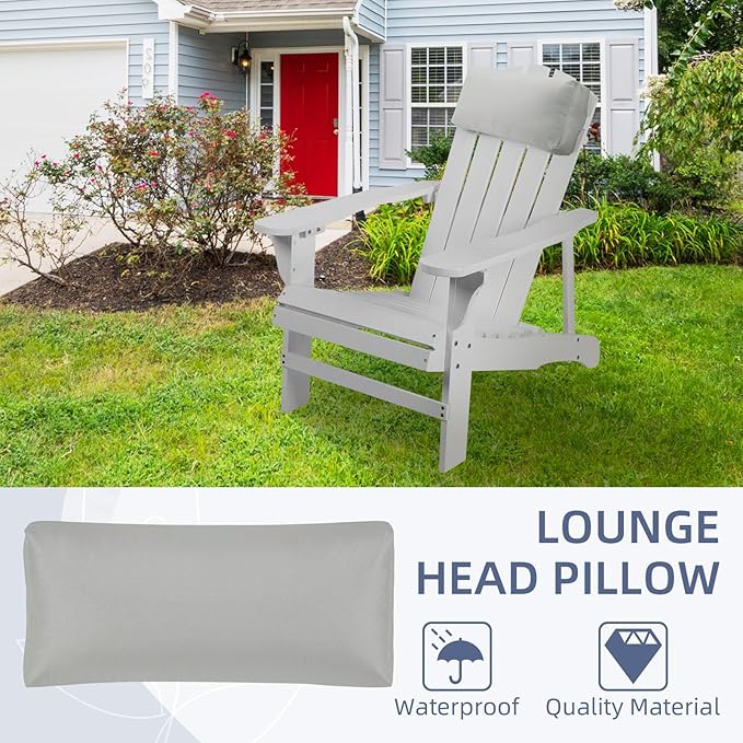 Chaise Lounge Head Pillow, 2 Pack Outdoor Lounge Chair Pillows with Adjustable Strap Water Resistant Longue Head Pillow Headrest Pillows for Patio Backyard Beach Pool Garden Recliner(Gray)