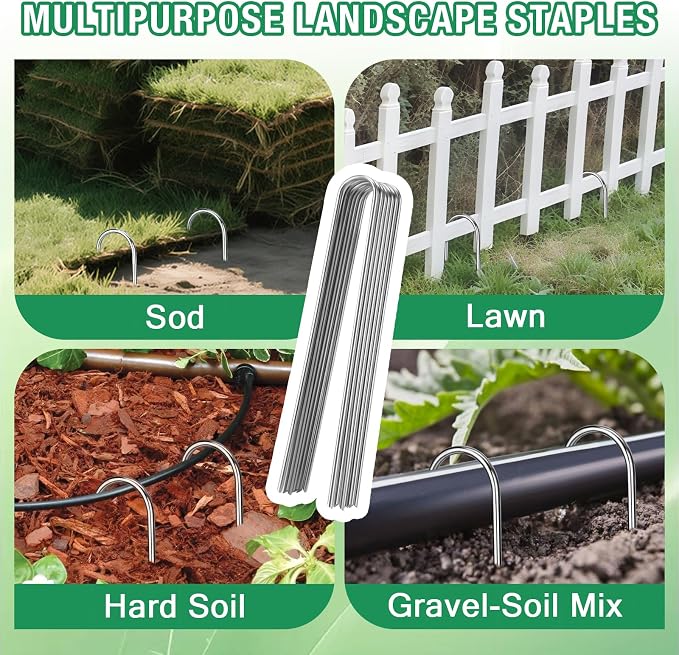 8 Gauge Landscape Staples, FUIJOL 8 Inch 15 25 50 100 Pack Heavy Duty U-Shaped Landscape Stakes, Galvanized Garden Staples for Weed Barrier Stakes, Ground Cover, Irrigation Tubing, Fence (25, 8 Inch)