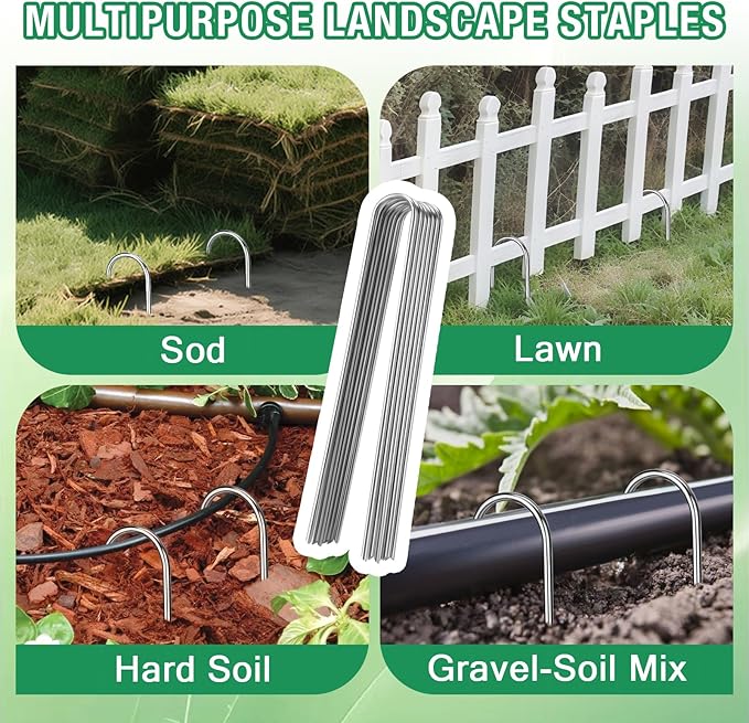 8 Gauge Landscape Staples, FUIJOL 8 Inch Heavy Duty U-Shaped Landscape Stakes, 100 Pack Galvanized Garden Staples for Weed Barrier Stakes, Ground Cover, Irrigation Tubing, Fence (100)