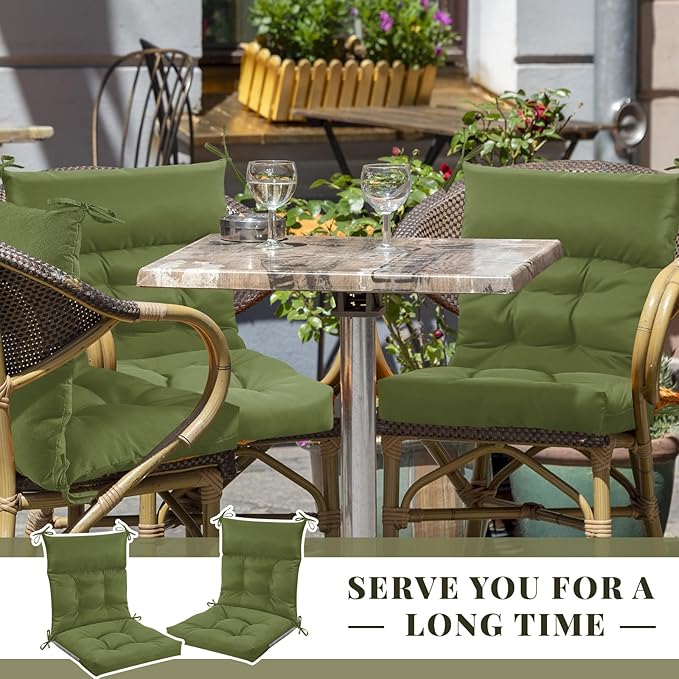 Sintuff 4 Pcs 44 x 21 x 4 Patio Chair Cushions Outdoor Chair Cushion Seat/Back Tufted Pillow with Ties Water Resistant Replacement Indoor Patio Furniture Outdoor Furniture (Solid Color,Moss Green)