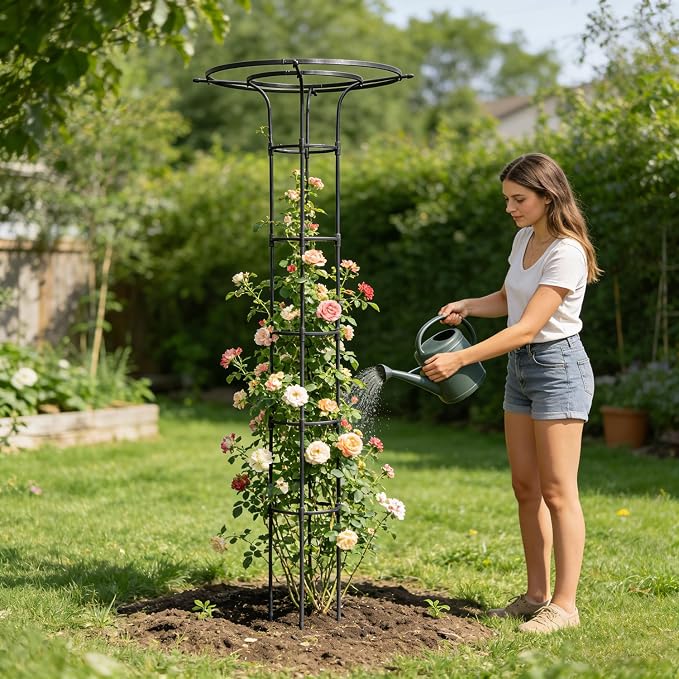 Garden Trellis for Climbing Plants Outdoor,84.6" Tall Umbrella Trellis,Height Adjustable Mushroom Top with Heavy Duty Twisted PE-Coated Metal Pipe for Potted Plants Vines Rose Clematis Vegetables